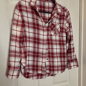 Red and White Plaid Button-Up Shirt